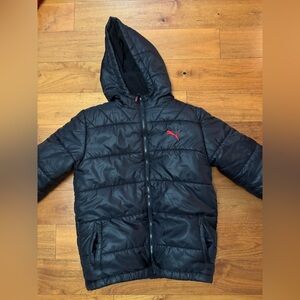 Puma Kids Puffer Jacket in Black with Red Logo- size 18/20